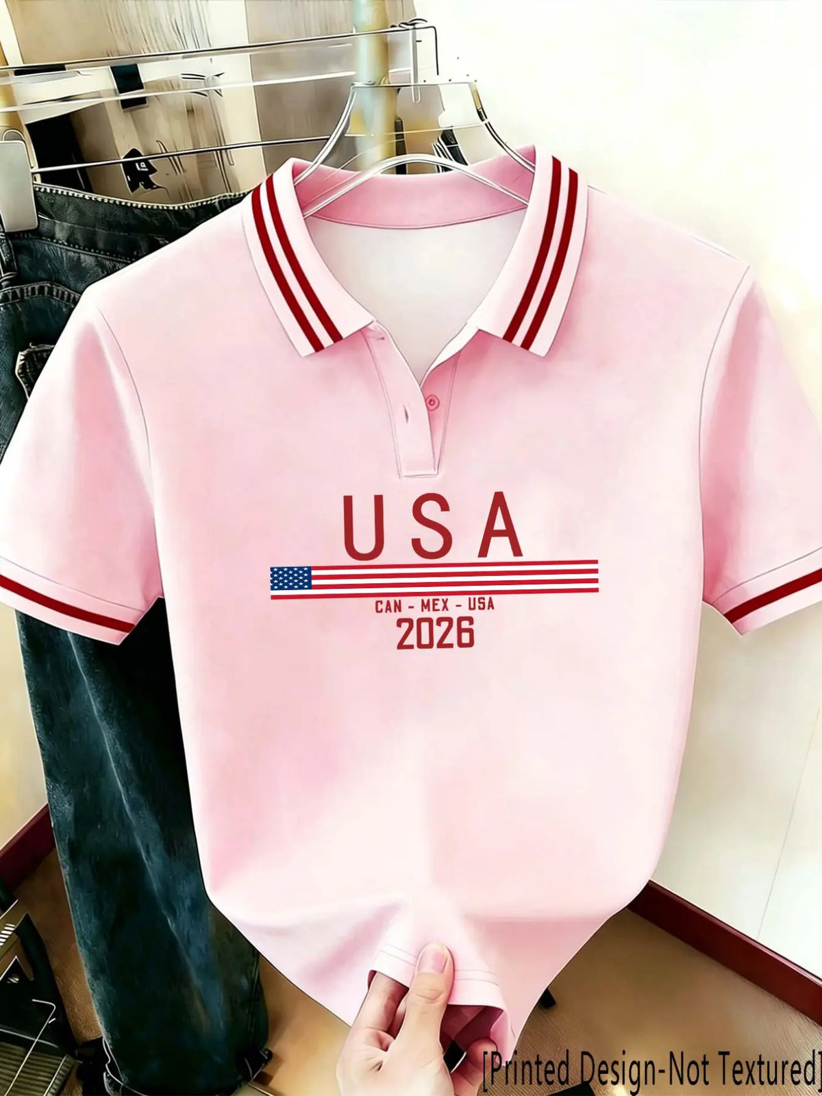 2026 Summer Preppy Pink Striped Polo Shirts, Summer Polos | Country Print (Colombia/Mexico/US) | Lightweight Cotton | Daily Commute/Campus/Street Sports Casual | Stadium Outfit/2026 Fan Support/Game Day OOTD | Gym/Party/Street Versatile | Top Only