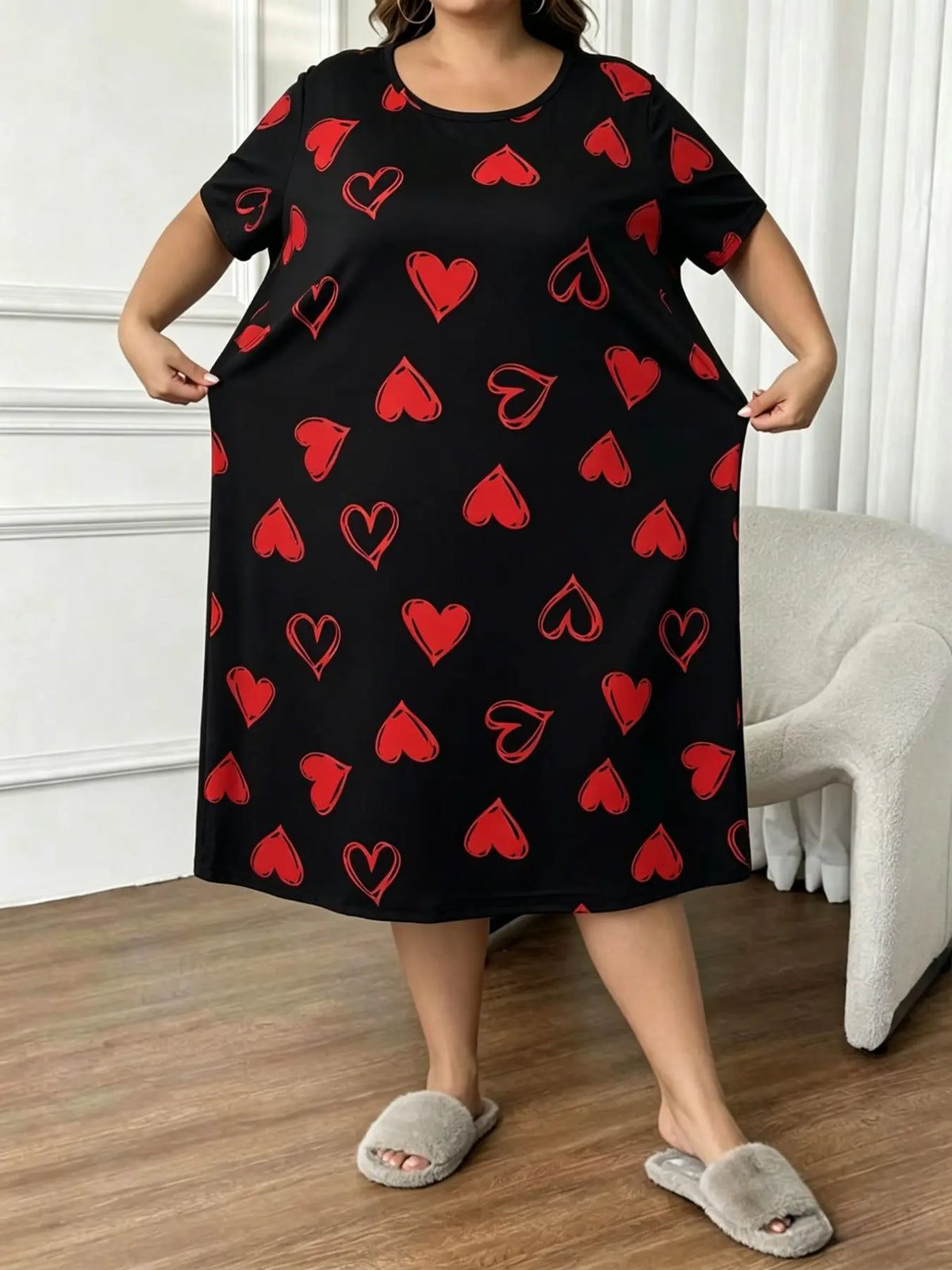 Women's Plus Size Heart skirt Heart Print Sleep Dress, Loungewear House Dress, Casual Comfort Round Neck Short Sleeve Pajama, Summer Sleepwear and Home Wear, Maternity nightgown, Maternity dress, Plus Size nightgown, Mother'Day Gift