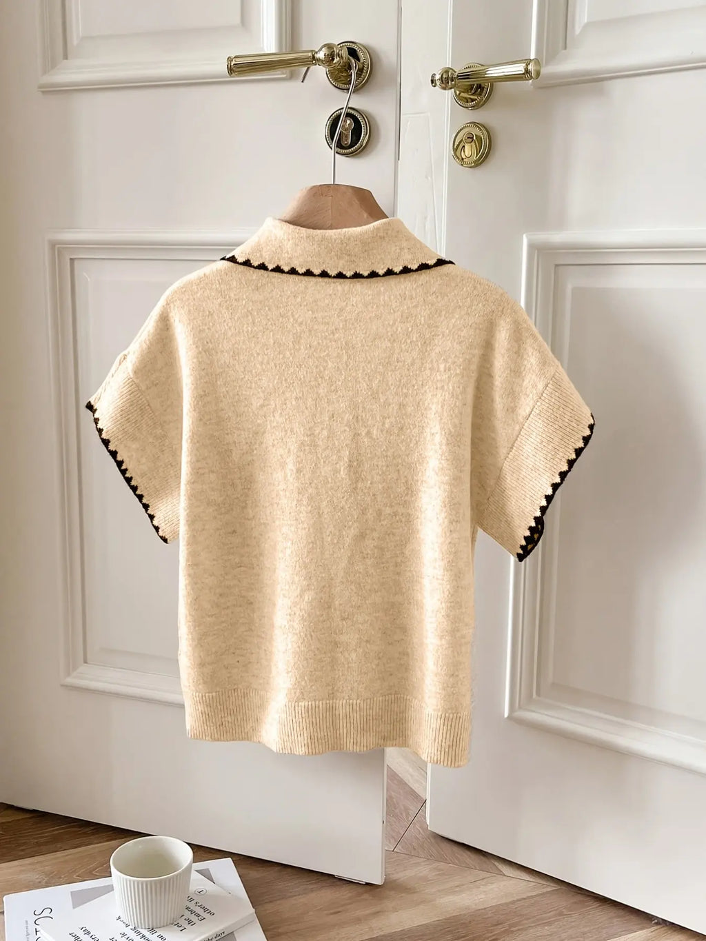 Women's Lapel Colorblock Button Knit Short Sleeve T-Shirt, Elegant Casual Style, Perfect for Spring and Summer, Comfortable and Stylish