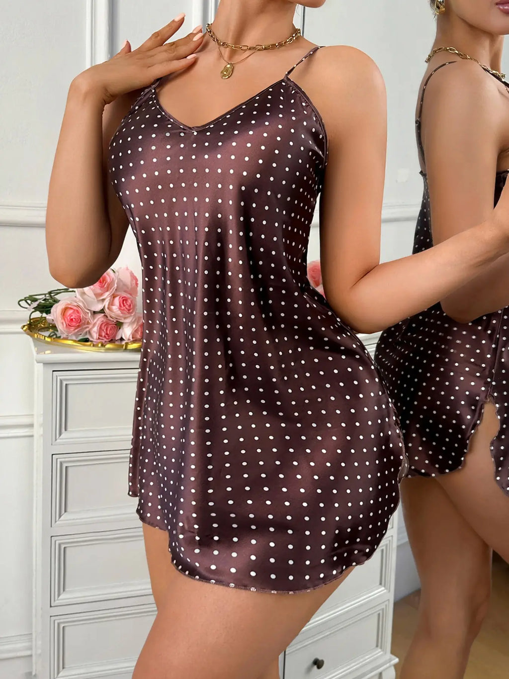 Classic Polka Dot Strapless Nightgown Sleepwear for Women, Nightdress Sleepwear, Soft and Cozy Atmosphere, Elegant Home Wear, Perfect for Relaxing at Home, Chic, Nightwear, Loungewear
