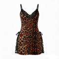 Jelsubi Women's Plus Size Leopard Print Lace Trim Polyester Night Gown - Sleeveless Spaghetti Strap Loose-Fit, 1XL-5XL Curvy-Size Support Nightdress, All-Seasons Home Comfort Sleepwear for Lounge in Style