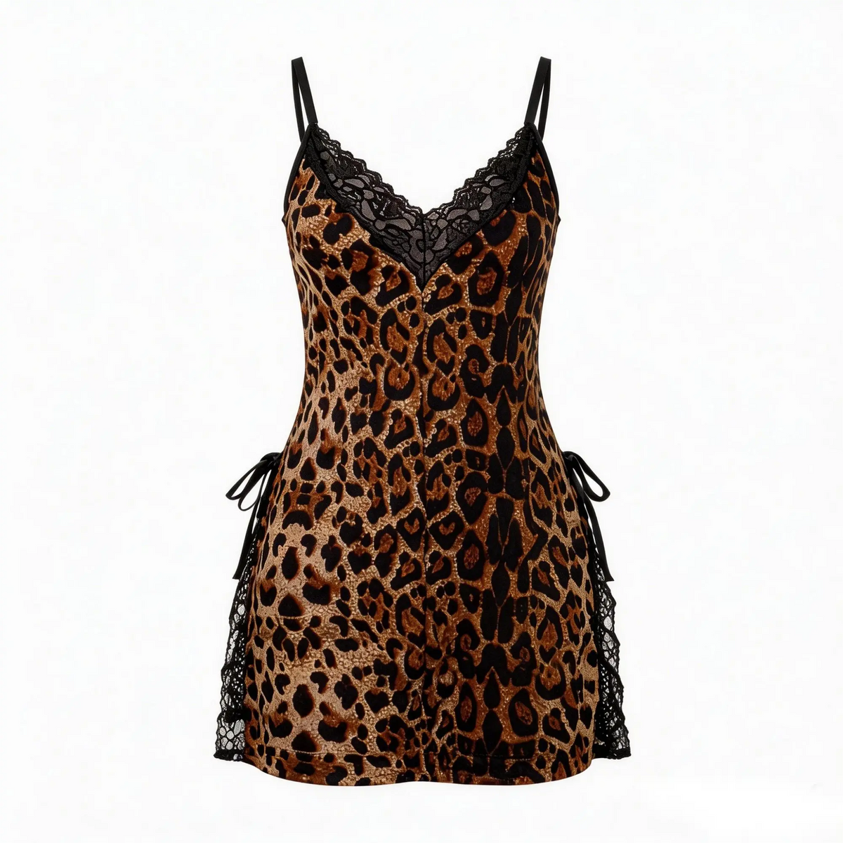 Jelsubi Women's Plus Size Leopard Print Lace Trim Polyester Night Gown - Sleeveless Spaghetti Strap Loose-Fit, 1XL-5XL Curvy-Size Support Nightdress, All-Seasons Home Comfort Sleepwear for Lounge in Style