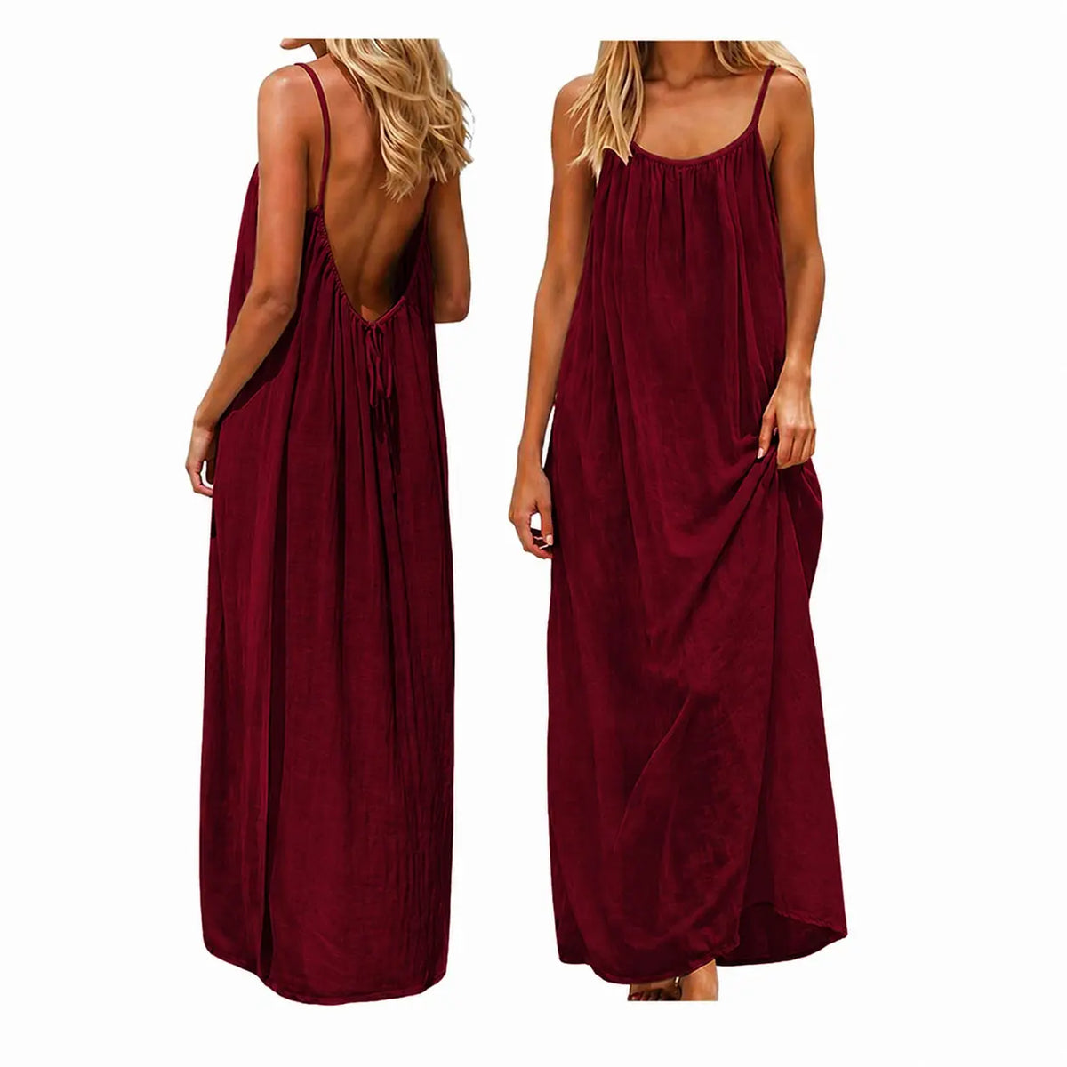 Women's Solid Color Cami Sports Dress - Comfortable Loungewear, Elegant Sleeveless Long Summer Style, Indoor-Ready Sleepwear with Open Cami for Heat Breathability, Indoor‑Ready Style