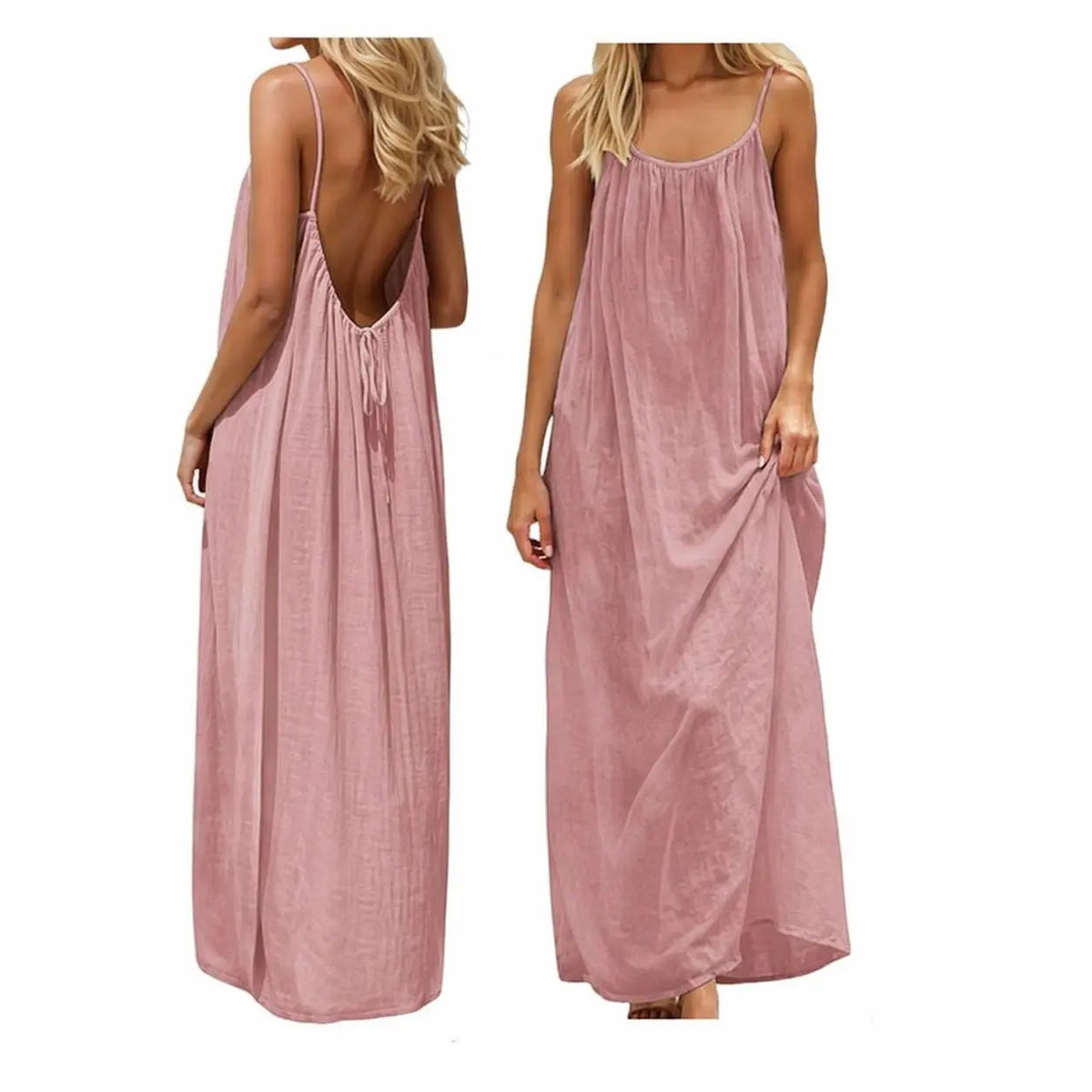 Women's Solid Color Cami Sports Dress - Comfortable Loungewear, Elegant Sleeveless Long Summer Style, Indoor-Ready Sleepwear with Open Cami for Heat Breathability, Indoor‑Ready Style
