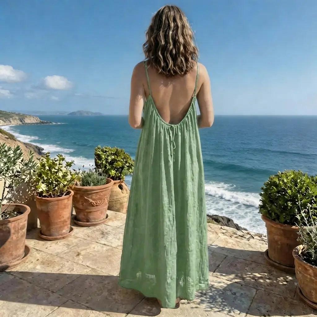 Women's Solid Color Cami Lounge Dress, Elegant Sleeveless Long Dress for Summer, Ladies Sleepwear for Indoor Wear